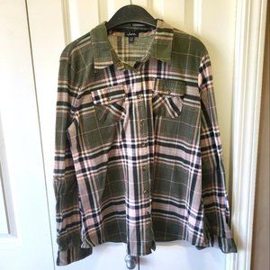 JUSTIFY Size XL Button-Up Plaid Top
